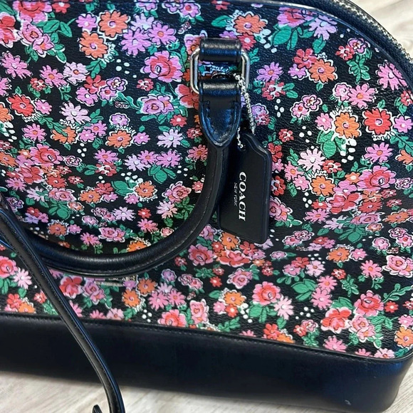 COACH Sierra Posey Cluster Black & Pink Floral Coated Canvas Satchel Bag #F57622 - Picture 3 of 8